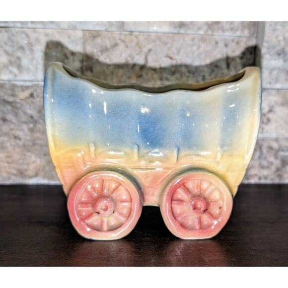 Vintage Shawnee Small Covered Chuck Wagon Planter Made in USA Ceramic 3.5 in. - Picture 1 of 5